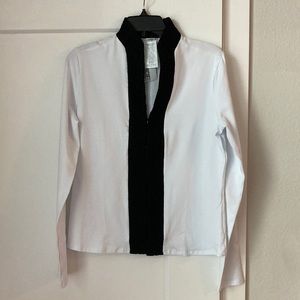 NaraCamicie Elastic Cotton Blouse white with Black Lace Italian Size III